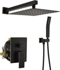 WELLFOR10-in Wall Mounted Shower Faucet Set Dual Head Built-In Shower Faucet System, 2.5 GPM, Bathroom Shower Faucets Sets Complete with 2-way Diverter & Pressure-balanced Valve, Oil-Rubbed Bronze