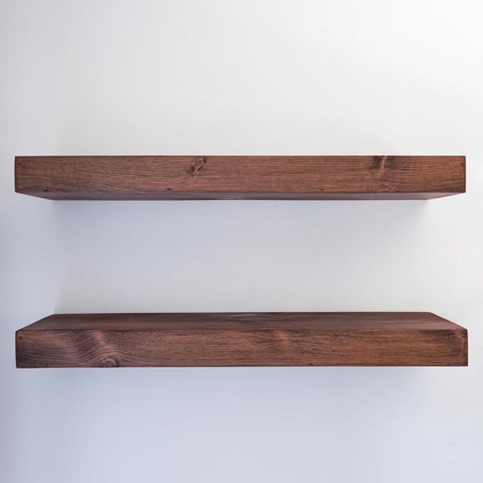 Urbandi Modern Floating Shelves 3 Inches Thick for Wall, Wide Shelves for Kitchen, Living Room, Bedroom, and Bathroom, Natural Pine Wood, Rustic Wooden Shelf, (Set of 2) (Provincial, 48Lx3Hx8D)