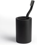 Matte Black Toothbrush Holder for Bathrooms – Modern Resin Countertop Organizer with Slots, Compact Toothbrush and Toothpaste Storage for Vanity, Hotel, Airbnb (Black)