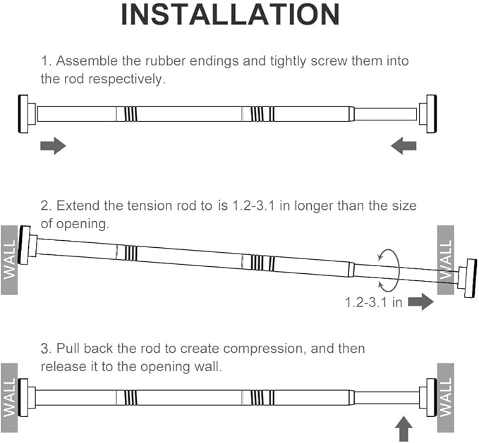 Ausemku Shower Curtain Rod Tension - 26-76 Inch Never Rust Non-Slip Spring Tension Curtain Rod No Drilling Stainless Steel Curtain Rod Use Bathroom Kitchen（Gold）