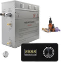 Superior Encore 6kW Steam Shower Generator Kit with Horizontal Black Keypad & Set of 6 Aromatherapy Oils |Self-Draining Steam Bath Generator|One-click Connection Cord|