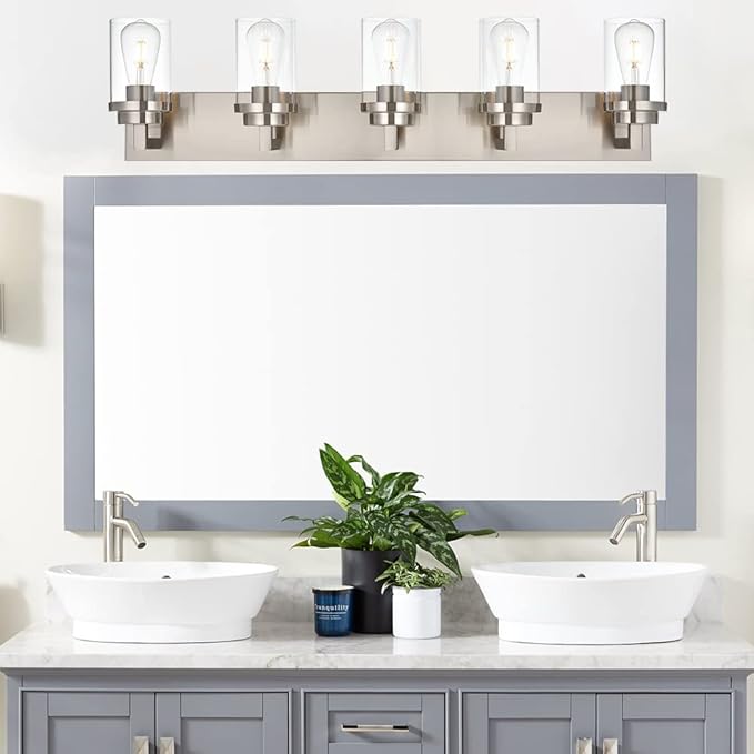 MELUCEE 5-Light Bathroom Vanity Light Brushed Nickel Finish with Clear Glass Shade, Modern Wall Mount Light Fixtures for Bedroom Powder Room Hallway