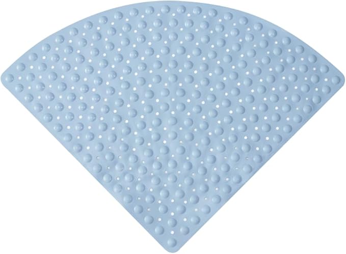 Mrcrypos Corner Shower Mats 25.5 x 25.5 Inches Bath Mat with Suction Cups and Drain Holes, Quick Dry Anti Slip Bathmat Machine Washable Shower Stall Mats for Bathroom, Baby Blue