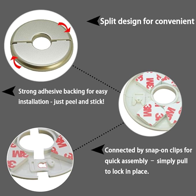 1 Piece Wall Split Flange, Self-Adhesive Escutcheon Plate for 22mm/0.87" Dia Pipe, ABS Round Plumbing Cover Plates for Bathroom Kitchen Toilet Faucet, Gold