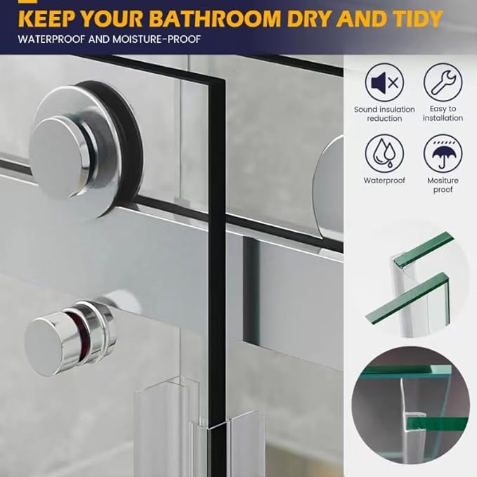 Shower Glass Door Side Seal, 2PCS 78 Inch Ultra Clear PVC Seal Strip with Long Sweep for 5/16"(8mm) Thick Framless Glass Door, to Stop Water Leakage