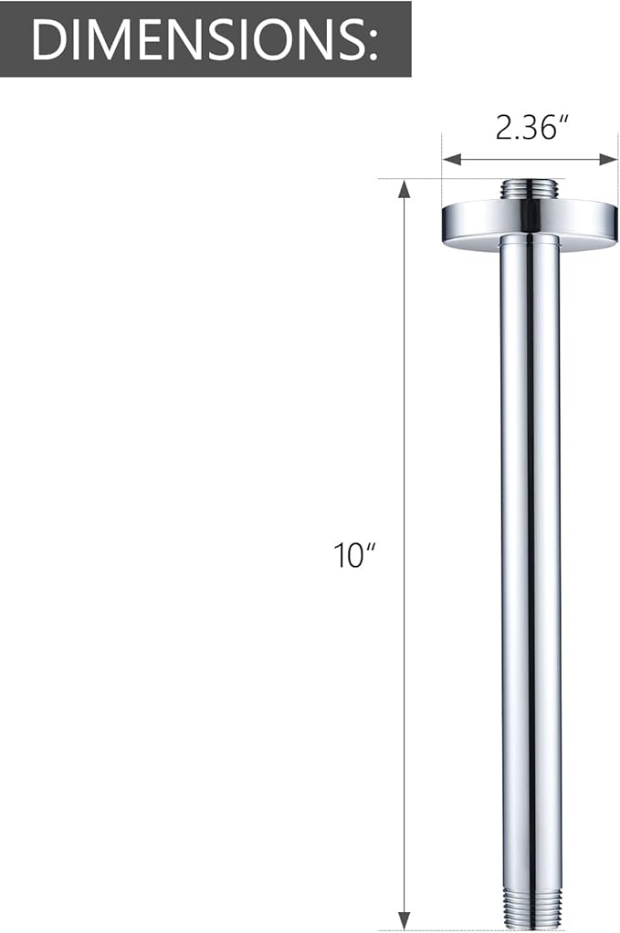 Celling Mounted Extention Stainless Steel High Density Thickened Thread Shower Arm and Shower Arm Flange Replacement for Delta U4999 10-inch, Chrome