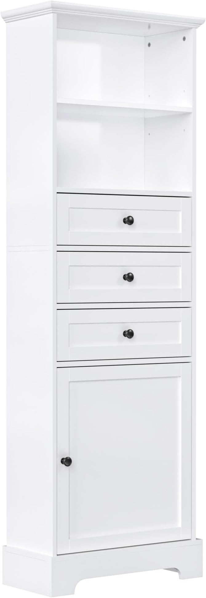 Favfurish 67" Tall Bathroom Storage Cabinet with Door and 3 Drawers,Modern Linen Cabinets w/Adjustable Shelf & 2-Tier Open Shelves,Freestanding Organizer for Bath Room,Study,Office,White