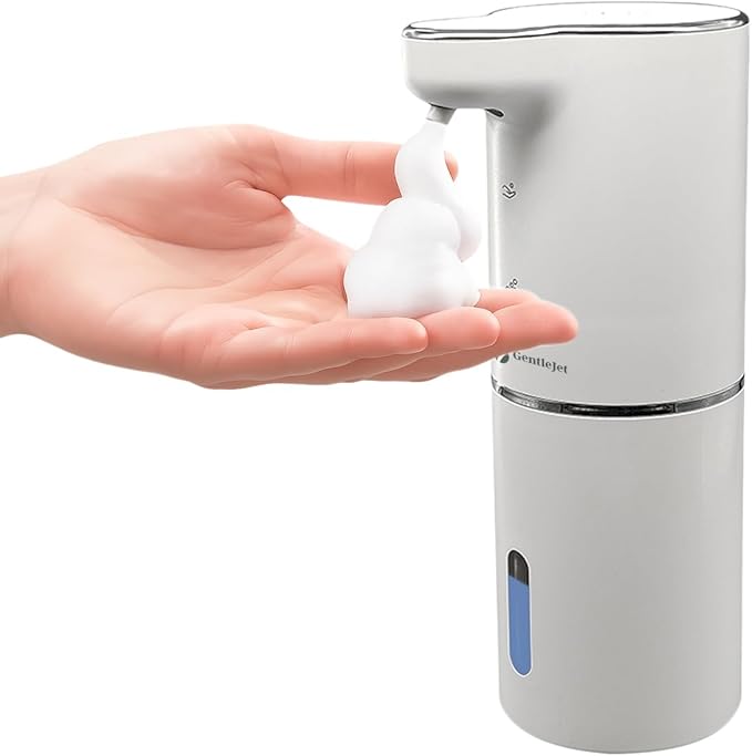 JetFoam Automatic Foam Soap Dispenser - Touchless Electric Soap Dispenser, USB-C Rechargeable, Adjustable Foam Levels, 10 oz Countertop Hands-Free Soap Pump for Bathroom & Kitchen (White)