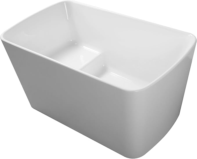 49 Inch Freestanding Bathtub, Acrylic Sit-In Soaking Tub with Chrome Drain & Overflow, Glossy White Modern Design, Compact Space-Saving Bath for Bathrooms