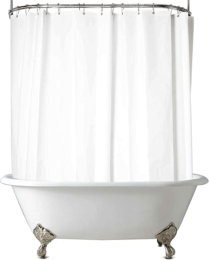 Clawfoot Tub Shower Curtain 180x70 Inch White Liner All Warp Around Extra Wide 36 Metal Hooks Vinyl Bath Curtain for Clawfoot Stand Up Tub Bathroom PEVA Waterproof Liner