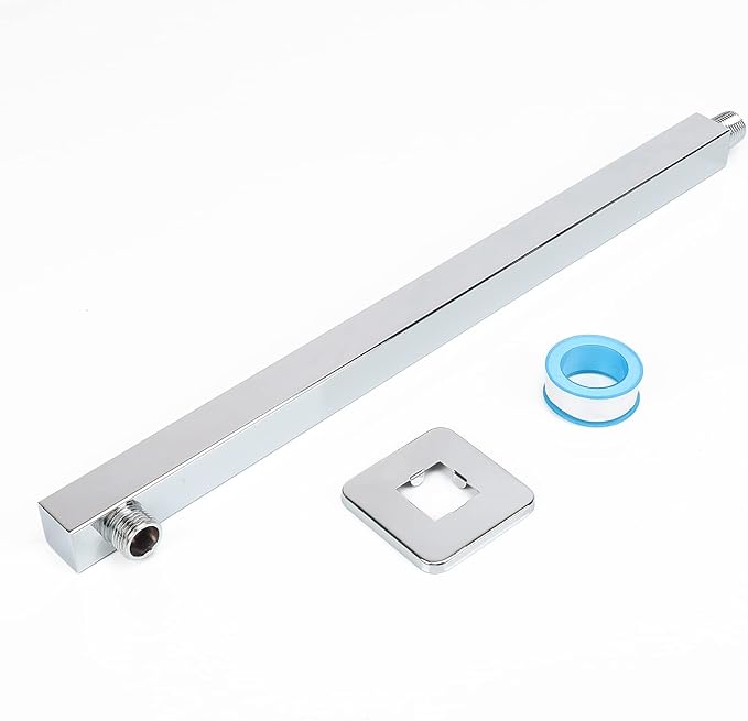 HarJue Shower Arm, Rain Shower Head Extension Extender, With Flange and Teflon Tape, Made of Thicken Stainless Steel for Bathroom Rainfall Shower (20 Inch, Chrome)