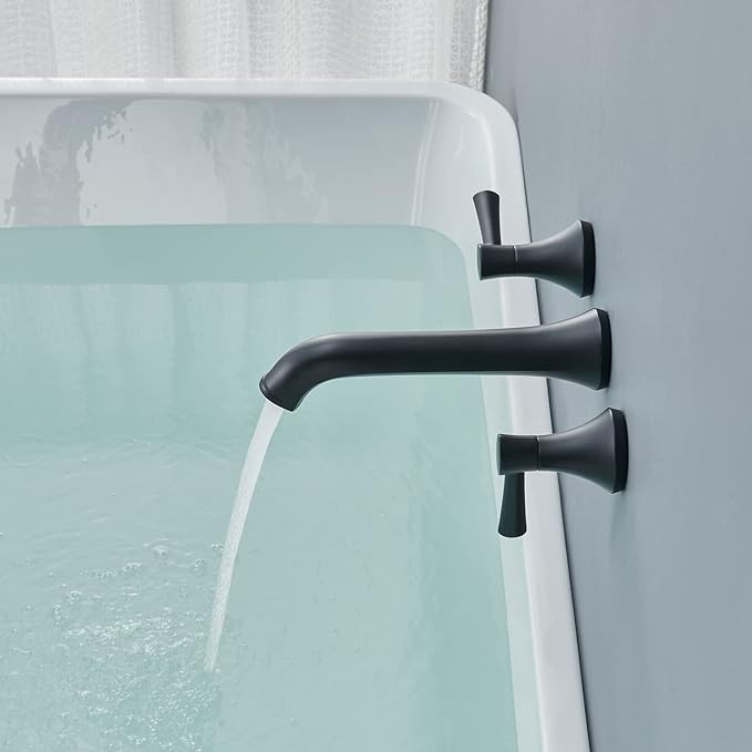 Tub Faucet Wall Mount Roman Tub Filler Black Brass Bathtub Faucets with 2 Handles