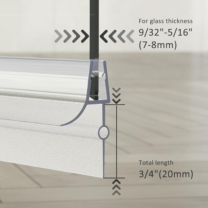 Frameless Shower Door Bottom Seal, 4 Pcs Shower Door Seal Strip for 5/16" Glass Shower Door Sweep, Stop Shower Leaks and Create a Water Barrier 31.5" Long Sweep