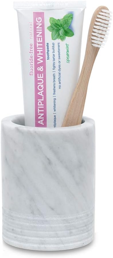 Natural Marble SPA Collection Tumbler Toothbrush Holder Makeup Brush Holder Bathroom Countertop Organizer