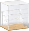 Choowin 5 Tier Clear Acrylic Display Case for Collectibles, Mini Figures, Pop Mart, Labubu, Sonny Angel, Smiski - Assemble Dustproof Acrylic Display Box with Door, Stand (Wood Base, Clear Step)