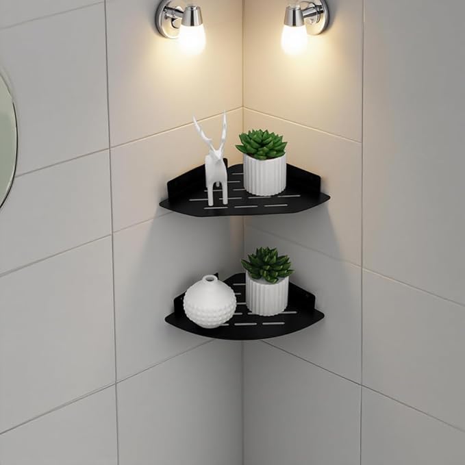 Metal Corner Shelf, Floating Shelves for Wall Mounted Bathroom Shelves, Storage Organizer for Toilet, Dorm and Kitchen Black 12x8.6 inch(31x22cm)