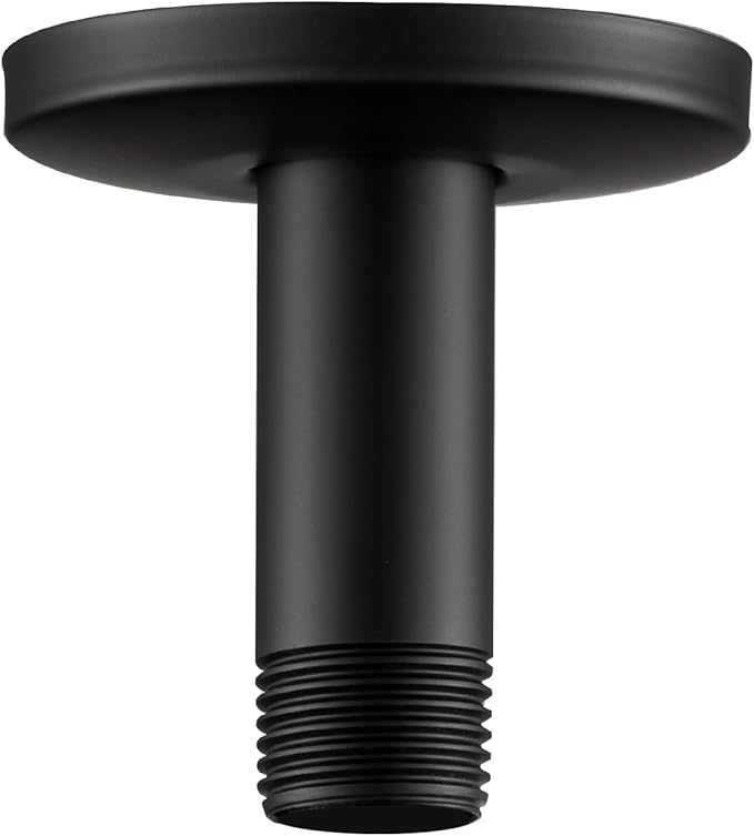 OFFO Shower Arm with Flange, 3 in Ceiling Mount Replacement Rain Shower Head Straight Arm Ceiling-Mounted For Fixed Shower Head & High Pressure Rain, Matte Black
