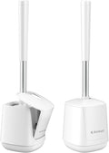 SetSail Toilet Brush 2 Pack, Self Closing Lid Toilet Bowl Brushes Holder and Extra Long Handle Ventilated Toilet Brush Set for Bathroom Cleaning, Nylon Bristles, Pure White