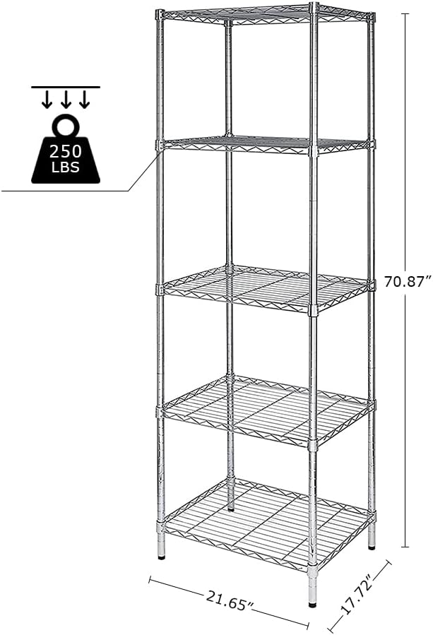 5 Tier Wire Shelving Unit, Height Adjustable Wire Shelves with NSF Certified, Narrow Metal Storage Rack Shelf Unit for Kitchen, Laundry, Bathroom, Pantry, Closet (18"D x 21.5"W x 71"H, Chrome)