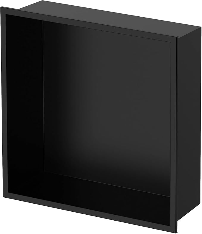 Homevacious 12“ x 12" x 4" Stainless Steel Shower Niche No Tile Needed Matte Black Bathroom Shelf Rimless Recessed Wall Niche for Bathroom Storage