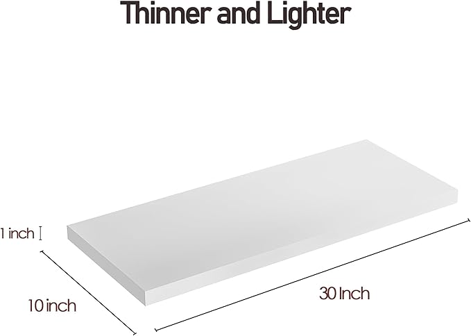 Wall Shelf Set of 3, White Floating Shelves 30 in W x 10 in D x 1 in H, Wooden Floating Wall Shelf with Invisible Brackets for Living Room/Bedroom/Bathroom/Kitchen Storage and Decor