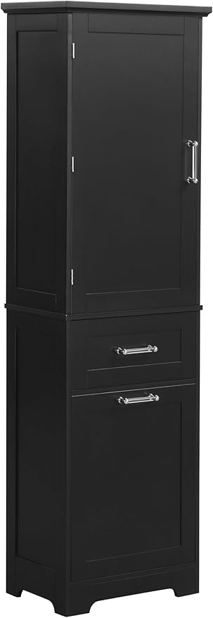 Favfurish 68" Tall Bathroom Storage Cabinet with Door and 2 Drawer,Modern Linen Cabinets w/Adjustable Shelf & Magnetic Door Stopper,Freestanding Organizer for Bath Room,Study,Office,Kitchen Black