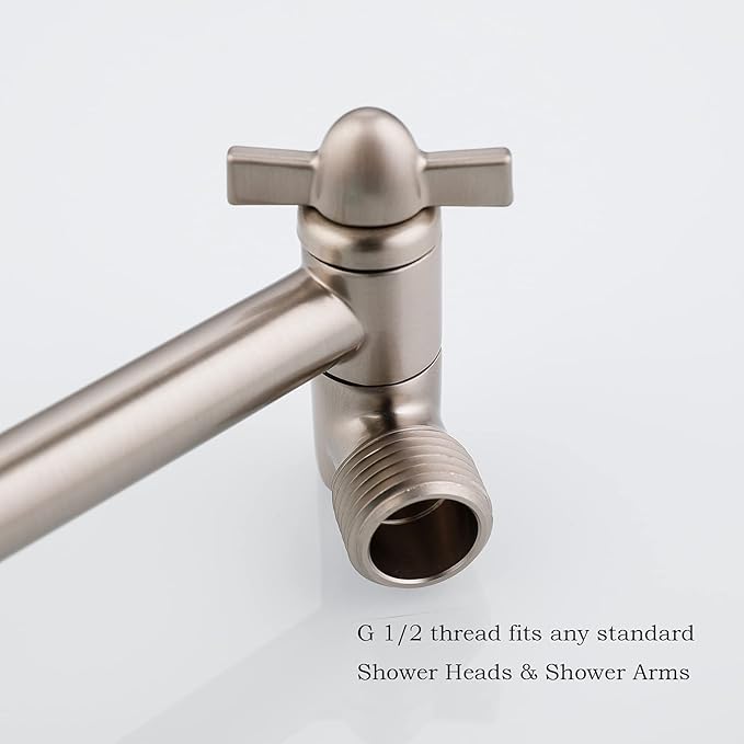 Shower Head Extender, Adjustable Shower Head Extension Brushed Nickel, Adjustable for Any Shower Angels, Universal Straight Shower Arm