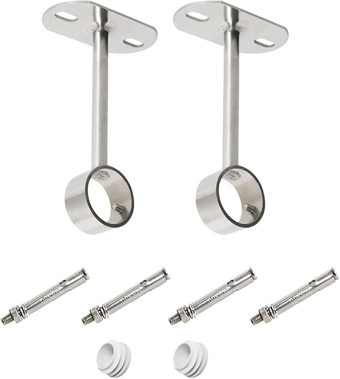 2Pcs ID32mm(1-1/4"), L300mm, Clothes Rail mounting Bracket, Shower Curtain Closet tie Rod Support Frame, Curtain Rod Flange Socket, Suitable for Ceiling or Wall mounting
