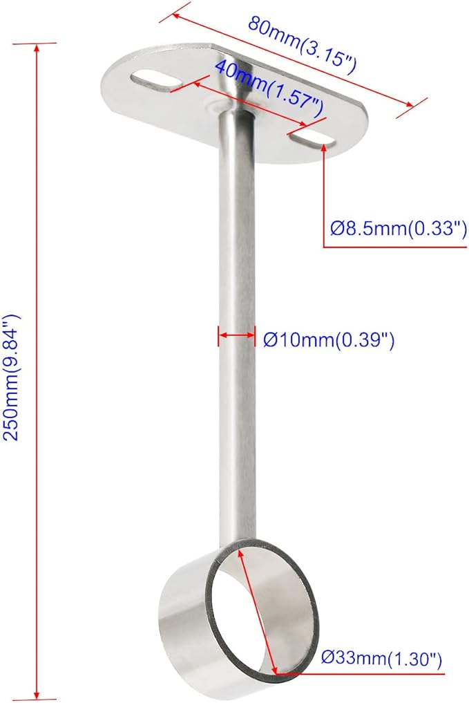 2Pcs ID32mm(1-1/4"), L250mm, Clothes Rail mounting Bracket, Shower Curtain Closet tie Rod Support Frame, Curtain Rod Flange Socket, Suitable for Ceiling or Wall mounting