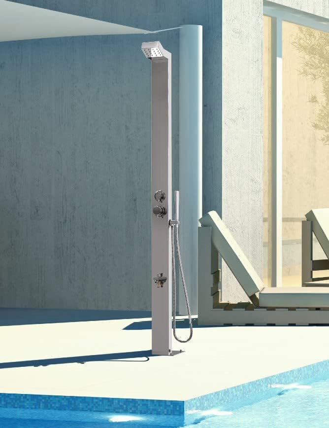 Bondi Silver ADA 316 Marine Grade Stainless Steel Outdoor Shower Panel-No Rust! Perfect for Swimming Pools. Hot & Cold Water Connections! Wall-Mounting & Freestanding Options