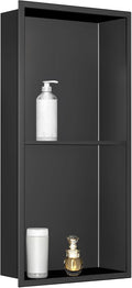 SaniteModar Shower Niche, Stainless Steel Shower Niche 12" X 24" No Tile Needed, Recessed Niche Shower for Bathroom Storage, Matte Black Double (Matte Black, 12x24,Double)