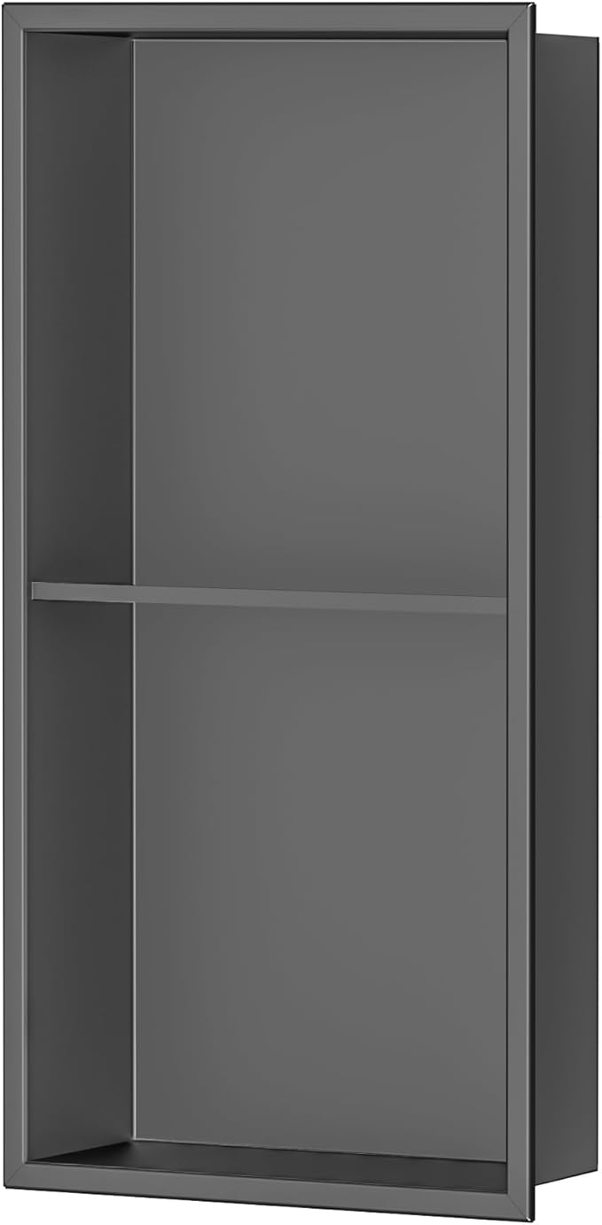 Stainless Steel Shower Niche 24" X 12", No Tile Needed Wall Niche Double Shelves, Recessed Shower Shelf for Bathroom Storage, Gun Metal
