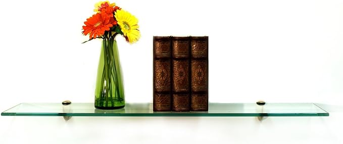Spancraft Glass P-8x24-Brass Peacock Glass Shelf, Brass, 8" x 24"