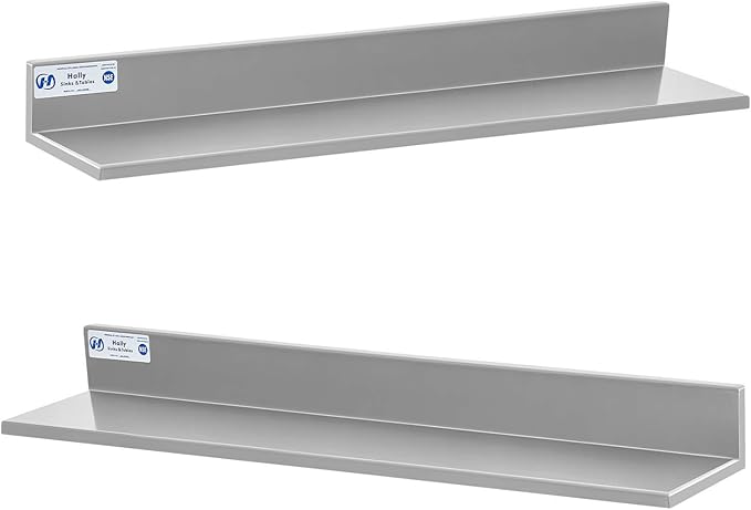 Hally Stainless Steel Wall Shelf 8.6 x 30 Inches 58 lb, NSF Commercial Heavy Duty Wall Mount Floating Shelving for Restaurant, Kitchen, Home, Hotel and Bar, 2 Pack