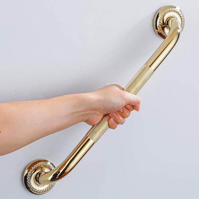 Textured Shower Grab Bar, 24-Inch Bathroom Support Rail, Stylish Bathtube Anti-Slip Safety Armrest Hand Rail, Polished Gold Finish, Good for Senior, Kids, Elderly