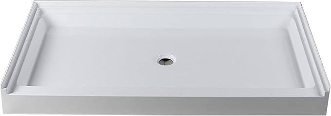 Westbrass SP6036WB-50 60" x 36" 3-Wall Shower Pan with Solid Brass Center Drain and 4-1/4" Cross Grid Brass Drain Cover, Powder Coat White