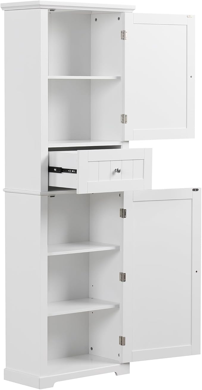 Favfurish 68" Tall Bathroom Storage Cabinet with Doors and Drawer,Modern Linen Cabinets w/Adjustable Shelf and Anti-Toppling Device,Freestanding Organizer for Bath Room,Study,Office,Kitchen White