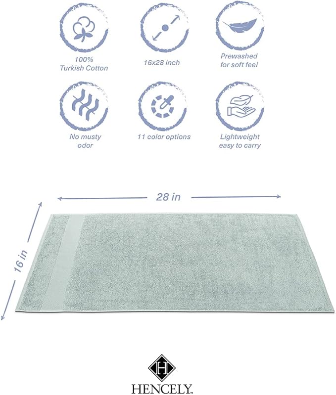 Hencely Luxury Hand Towel - Set of 2 (16x28 Inches) - Soft Turkish Cotton, Absorbent, Quick-Drying Face, Body, Kitchen, and Bathroom Towel (Hand Towels 2 Pack, Light Green)