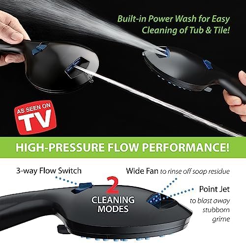 Hotel Spa AquaCare for California As-Seen-On-TV High Pressure Handheld Rain 50-mode 3-way Shower Head Combo, Anti-clog Jets, 2-mode Tub & Pet Power Wash, Wall Bracket, 6 ft. Hose, Matte Black