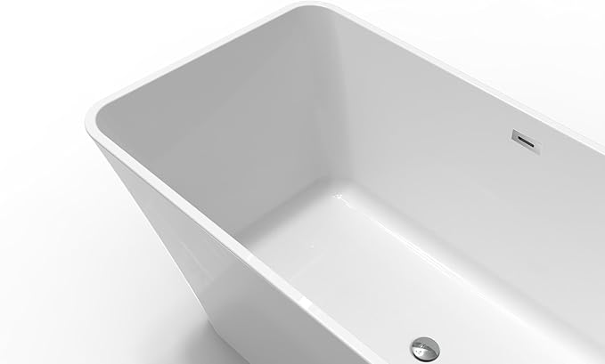 Freestanding Bathtub 59 Inch Compact Acrylic Soaking Tub with Chrome Drain, Stand Alone Bath Tub for Bathroom, Oval Design for Small Space, Modern White Tub for Home Relaxation