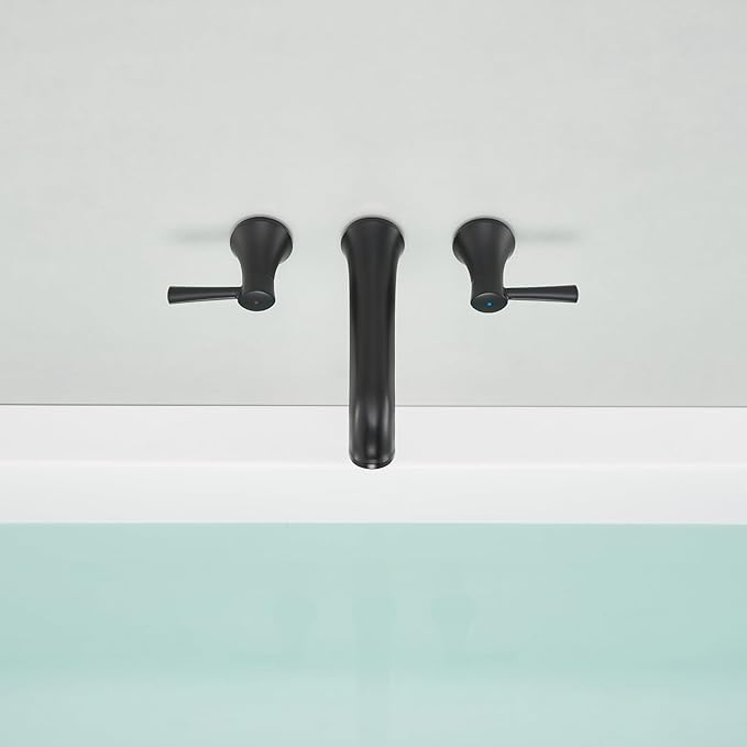 Wall Mount Tub Filler Brass Tub Faucet Black Bathroom Bathtub Faucets with 2 Handles