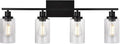 Black 4-Light Bathroom Light Fixtures with Seeded Glass Shade, 31-Inches Length Farmhouse Vanity Lights Over Mirror for Cabinet Kitchen Bedroom