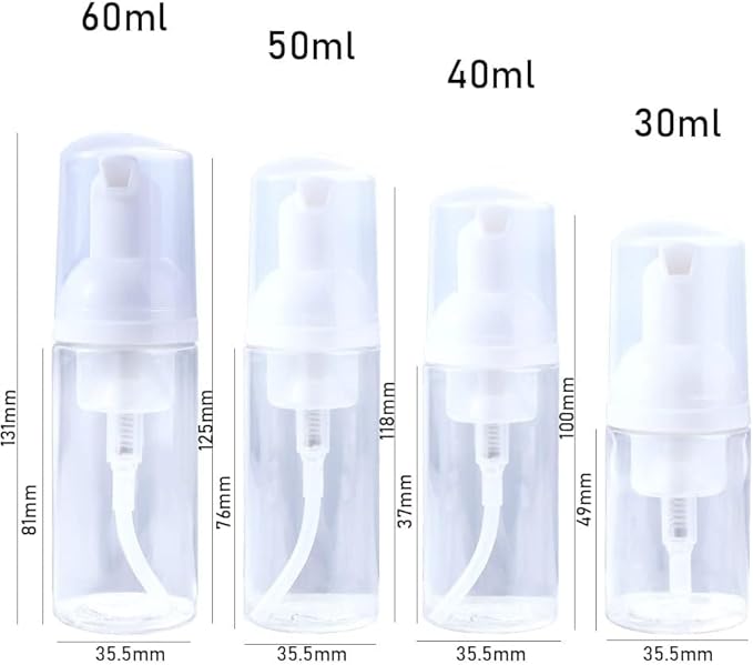 Clear Plastic Foam Pump Bottle Set,30/40/50/60ml Portable Travel Mini Cosmetic Dispenser Shampoo Cleanser Empty Bottle,Refillable Containers (60ml)