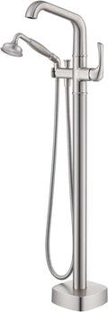 Luxury Free Standing Tub Faucet, Classic Brass Freestanding Bathtub Faucet, Lexdale Bathroom Floor Mount Tub Filler with handheld Sprayer Supply Lines Included Brushed Nickel (LD8911-BN)