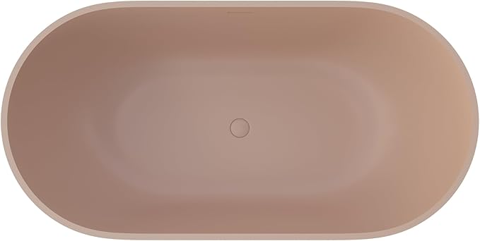 Premium 59" Pink-Sandstone Solid Surface Free Standing Tub, Upgraded Oval Resin Stone Bathtub with Overflow and Pop-up Drain