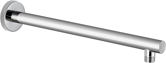 Voolan 15" Round Shower Arm with Flange and Teflon Tape, Extension Shower Head Arm for Bathroom Fixed Shower Head, Solid Stainless Steel, Wall Mounted (Chrome)