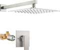 Airuida Shower Faucet Set Bathroom Rain Shower System SUS304 Stainless Steel Single Handle With Male Threads Rough-in Valve Shower Trim Kit 12 Inch Wall Mount Shower Head Brushed Nickel