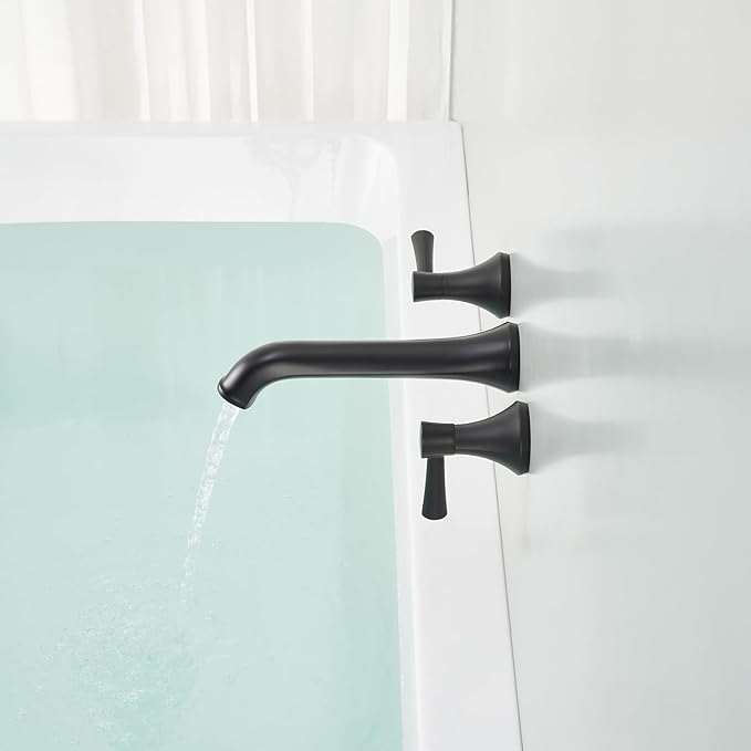 Wall Mount Tub Filler Brass Tub Faucet Black Bathroom Bathtub Faucets with 2 Handles