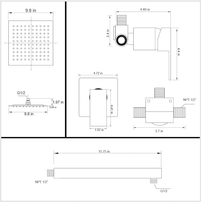 POP SANITARYWARE Matte Black Shower Faucet Set, Bathroom Rainfall Shower System with Stainless Steel Metal Showerhead, Single Function Shower Trim Kit with Rough-in Valve