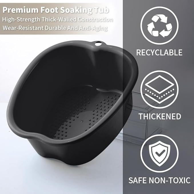 Foot Soaking Tub Large Size Foot Basin Sturdy Soaking Feet Bucket Massager Tub Exfoliation Callus Pedicure Foot Spa Bath Bucket for Women and Men (Black), 15*13*6 Inch